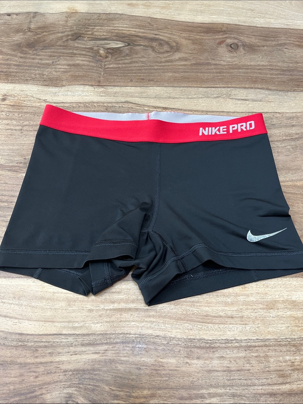 Nike Pro Dri Fit Black Athletic Compression Shorts with Red Waistband